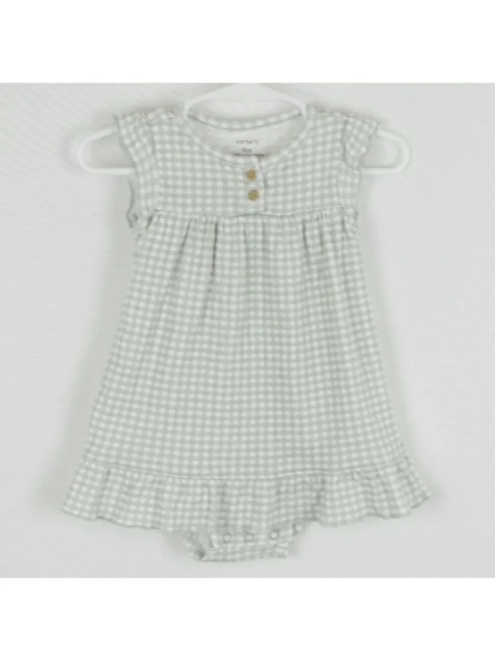 Carter's Infant Size 9 Months Green White Plaid Cotton Cap Sleeve Bodysuit Dress